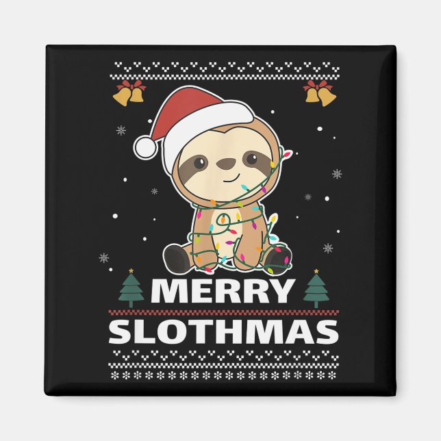 Merry Slothmas Funny Sloth Christmas Pun  Magnet (Front)