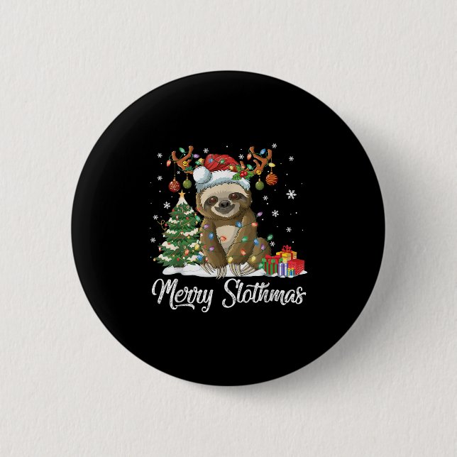 Merry Slothmas Funny Sloth Christmas Tree Lights X 2 Inch Round Button (Front)
