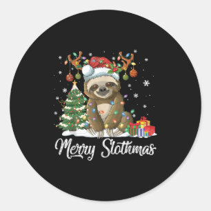 Merry Slothmas Funny Sloth Christmas Tree Lights X Classic Round Sticker