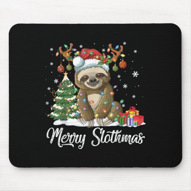 Merry Slothmas Funny Sloth Christmas Tree Lights X Mouse Pad (Front)