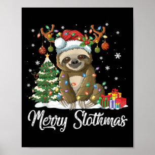 Merry Slothmas Funny Sloth Christmas Tree Lights X Poster