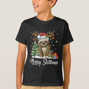 Merry Slothmas Funny Sloth Christmas Tree Lights X T-Shirt