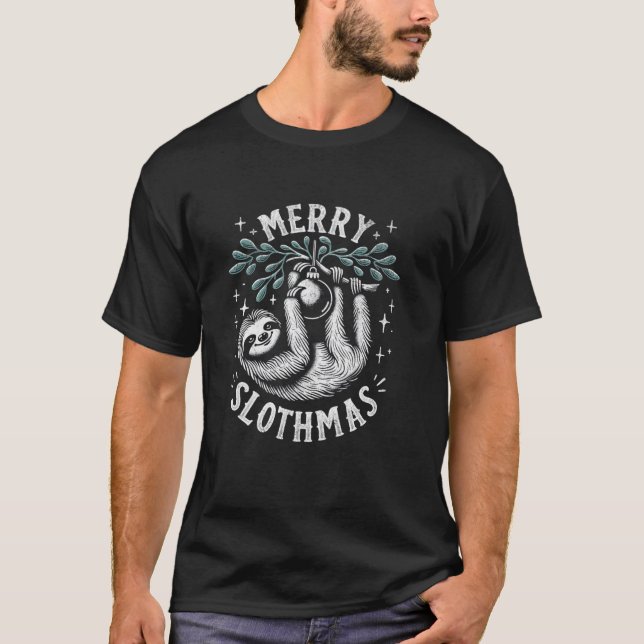Merry Slothmas Funny Sloth Christmas Winter Holida T-Shirt (Front)