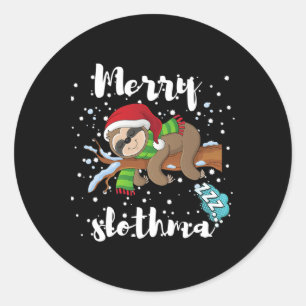 Merry Slothmas Lazy Sloth Lover Xmas Christmas Fa Classic Round Sticker