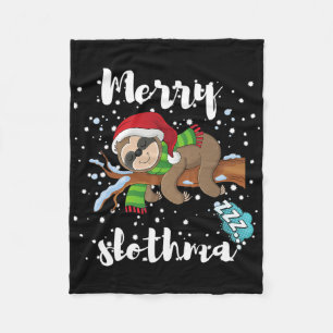 Merry Slothmas Lazy Sloth Lover Xmas Christmas Fam Fleece Blanket