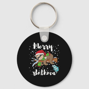 Merry Slothmas Lazy Sloth Lover Xmas Christmas Fam Keychain