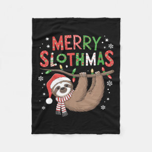 Merry Slothmas Santa Hat Pyjamas Sloth Lover Girls Fleece Blanket