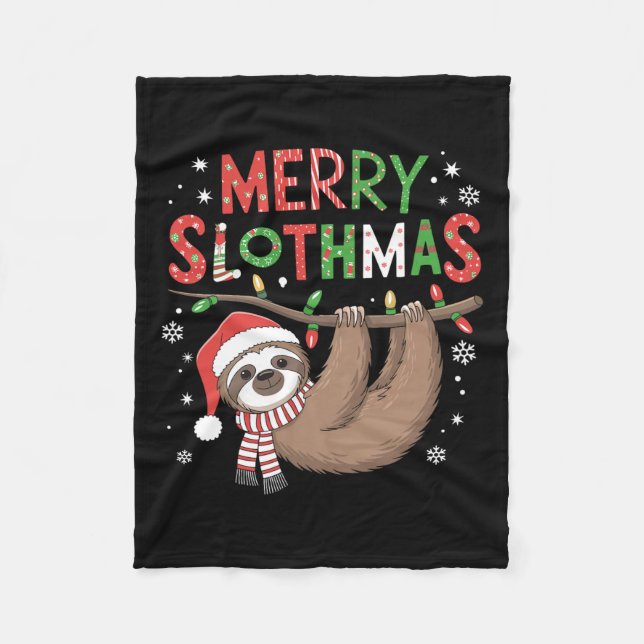 Merry Slothmas Santa Hat Pyjamas Sloth Lover Girls Fleece Blanket (Front)