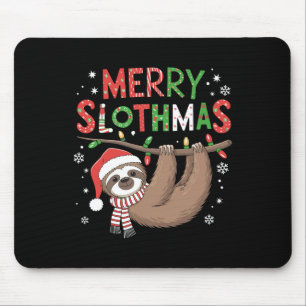 Merry Slothmas Santa Hat Pyjamas Sloth Lover Girls Mouse Pad