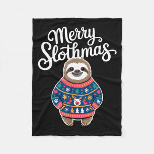 Merry Slothmas Sweater Funny Sloth Christmas Pajam Fleece Blanket