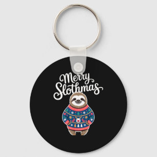 Merry Slothmas Sweater Funny Sloth Christmas Pajam Keychain