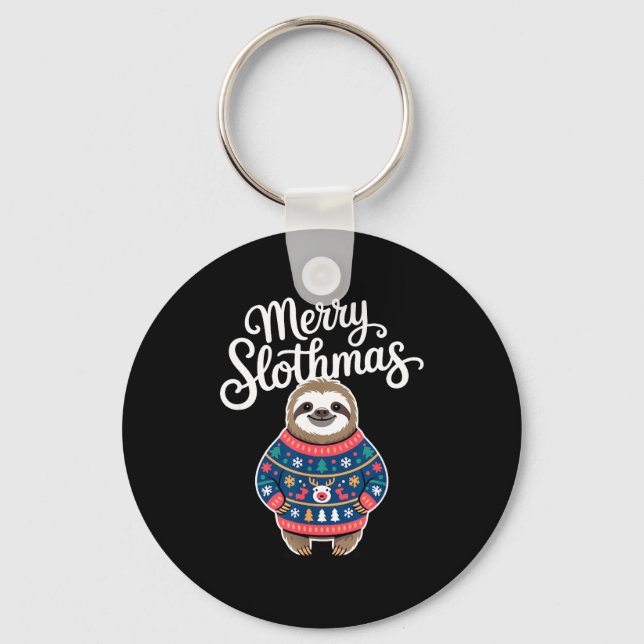 Merry Slothmas Sweater Funny Sloth Christmas Pajam Keychain (Front)