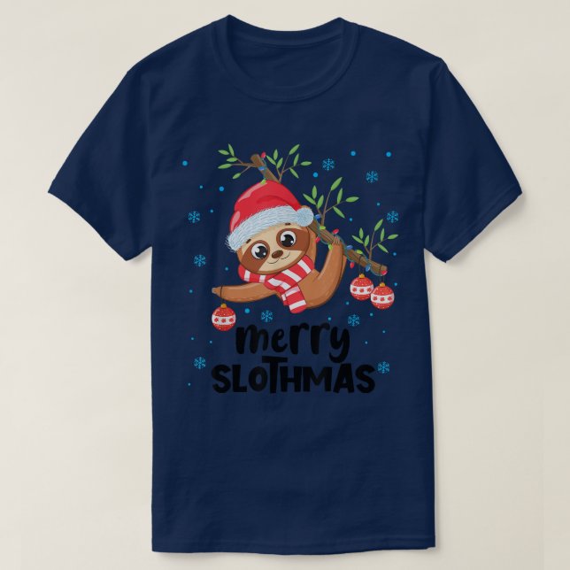 Merry Slothmas Xmas Sloth Santa Sloth Funny Christ T-Shirt (Design Front)
