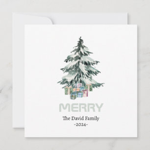 Merry Snow Watercolor Pine Christmas Tree Gifts  Invitation