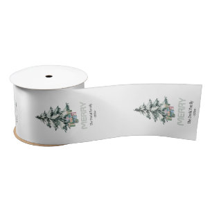 Merry Snow Watercolor Pine Christmas Tree Gifts  Satin Ribbon
