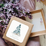 Merry Snow Watercolor Pine Christmas Tree Gifts Square Sticker<br><div class="desc">If you need any further customisation please feel free to message me on yellowfebstudio@gmail.com.</div>