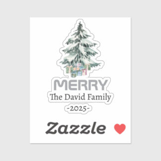 Merry Snow Watercolor Pine xmas botanical Tree