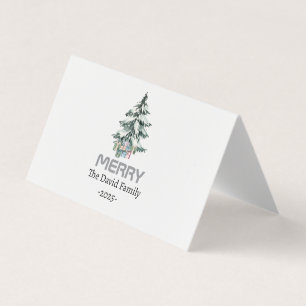 Merry Snow Watercolor Pine xmas botanical Tree