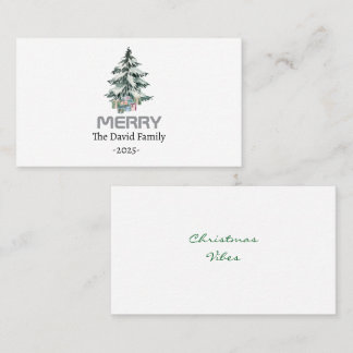 Merry Snow Watercolor Pine xmas botanical Tree Business Card