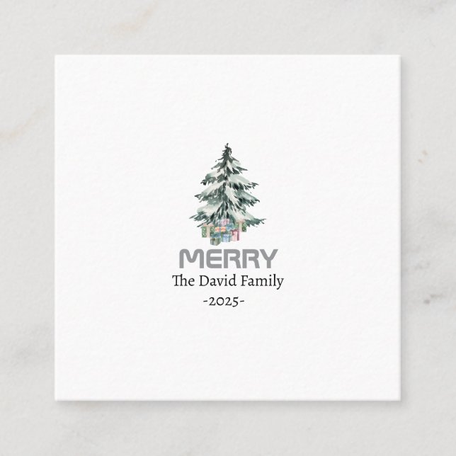 Merry Snow Watercolor Pine xmas botanical Tree Calling Card (Front)