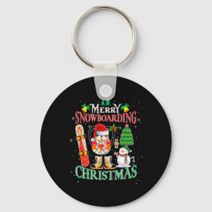 Merry Snowboarding Christmas Santa Hat Costume Sno Keychain