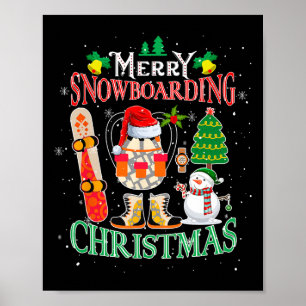 Merry Snowboarding Christmas Santa Hat Costume Sno Poster