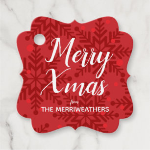 Merry Snowflake Gift Tag Red