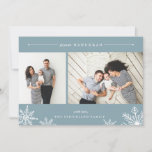 Merry Snowflake Hanukkah Photo Card | Ice<br><div class="desc">Elegant and modern Hanukkah photo card features two favourite photos aligned side by side, with "Joyous Hanukkah" at the top in white italic and block typography. Personalize with your custom greeting and name at the bottom, accented by four white snowflake illustrations. A wintry ice blue background adds classic elegance to...</div>