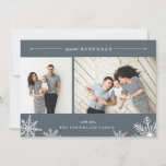 Merry Snowflake Hanukkah Photo Card | Slate<br><div class="desc">Elegant and modern Hanukkah photo card features two favourite photos aligned side by side, with "Joyous Hanukkah" at the top in white italic and block typography. Personalize with your custom greeting and name at the bottom, accented by four white snowflake illustrations. A rich slate grey background adds classic elegance to...</div>