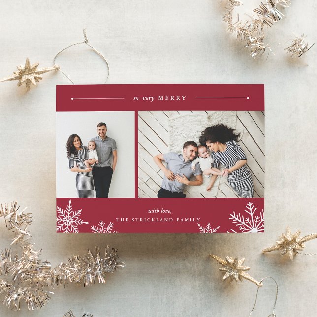 Merry Snowflake Holiday Photo Card | Red (Creator Uploaded)