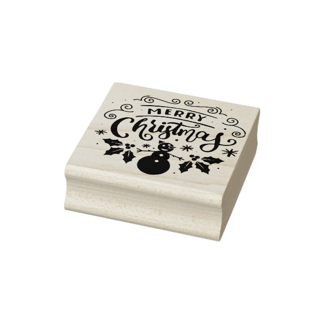 Merry Snowman Christmas Elegant Winter Holidays Rubber Stamp (Stamp)