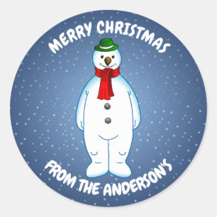 Merry Snowman Classic Round Sticker