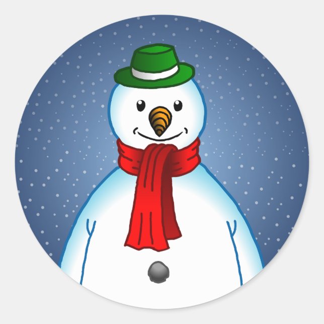 Merry Snowman Classic Round Sticker (Front)