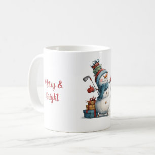 Merry Snowman Golfer Christmas Coffee Mug