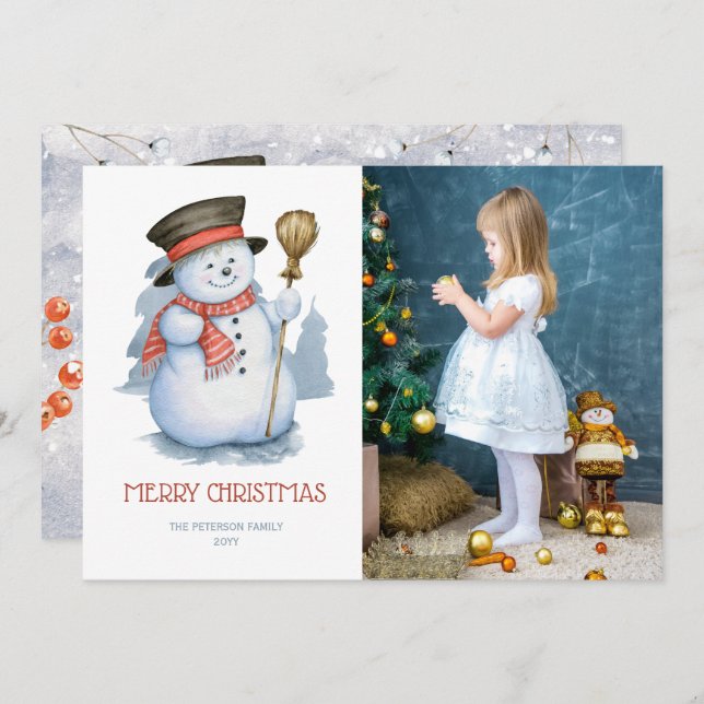 Merry Snowman | Photo Christmas Holiday Card (Front/Back)