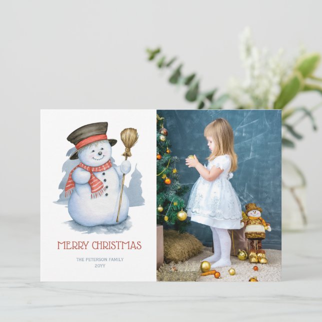 Merry Snowman | Photo Christmas Holiday Card (Standing Front)