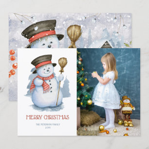 Merry Snowman   Photo Christmas Holiday Card