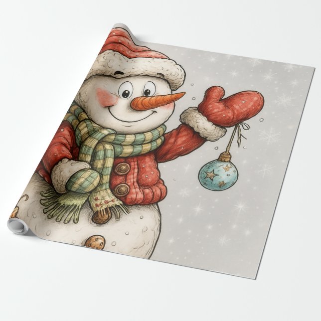 Merry snowman with Christmas balls Wrapping Paper (Unrolled)
