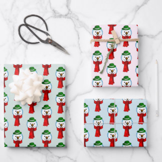 Merry Snowman with his Red Scarf Wrapping Paper Sheet