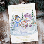 Merry Snowmen New Home for Holidays Gold Foil Holiday Card<br><div class="desc">Luxury Foil Christmas card from your new home. The wording reads "the ...  family have a new home for the holidays" followed by your personalized christmas greeting and new address. This watercolor design features 3 cute snowmen with a backdrop of christmas trees.</div>