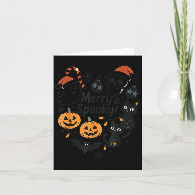 Merry Soky Halloween Christmas Cute Cats Pumpkins  Card (Front)