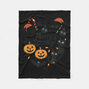 Merry Soky Halloween Christmas Cute Cats Pumpkins  Fleece Blanket