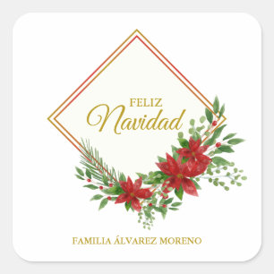 Merry Spanish Christmas with Easter Flower and Ace Square Sticker