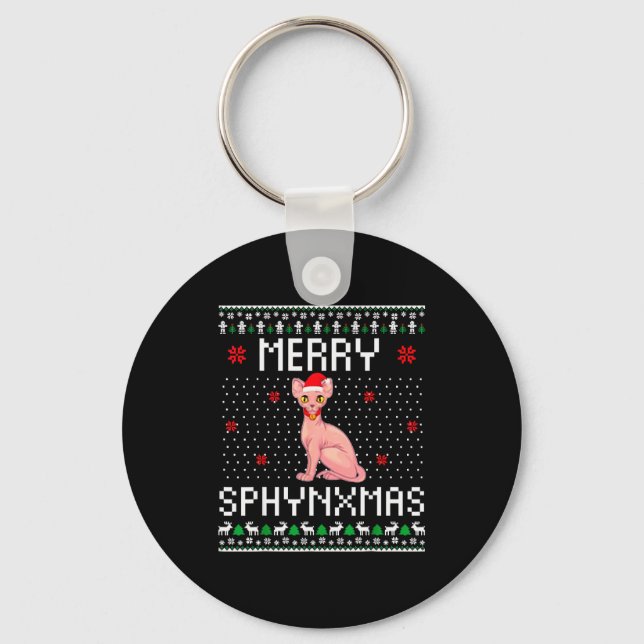 Merry Sphynxmas Sphynx Cat Lover Christmas Ugly Me Keychain (Front)