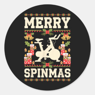 Merry Spinmas Spin-bike Ugly Christmas Xmas Party  Classic Round Sticker