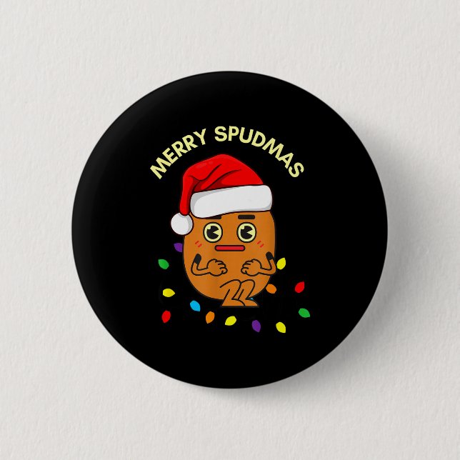 Merry Spudmas Funny Tato Santa Holiday Lights Chri 2 Inch Round Button (Front)