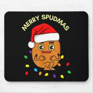 Merry Spudmas Funny Tato Santa Holiday Lights Chri Mouse Pad