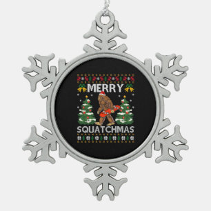 Merry Squatchmas Bigfoot Ugly Santa Bigfoot Snowflake Pewter Christmas Ornament
