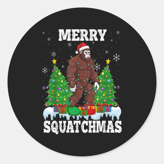 Merry Squatchmas Christmas Tree Santa Bigfoot Sasq Classic Round Sticker (Front)