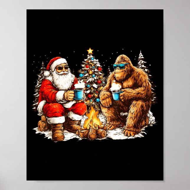Merry Squatchmas Santa Bigfoot Campfire Mens Boys  Poster (Front)